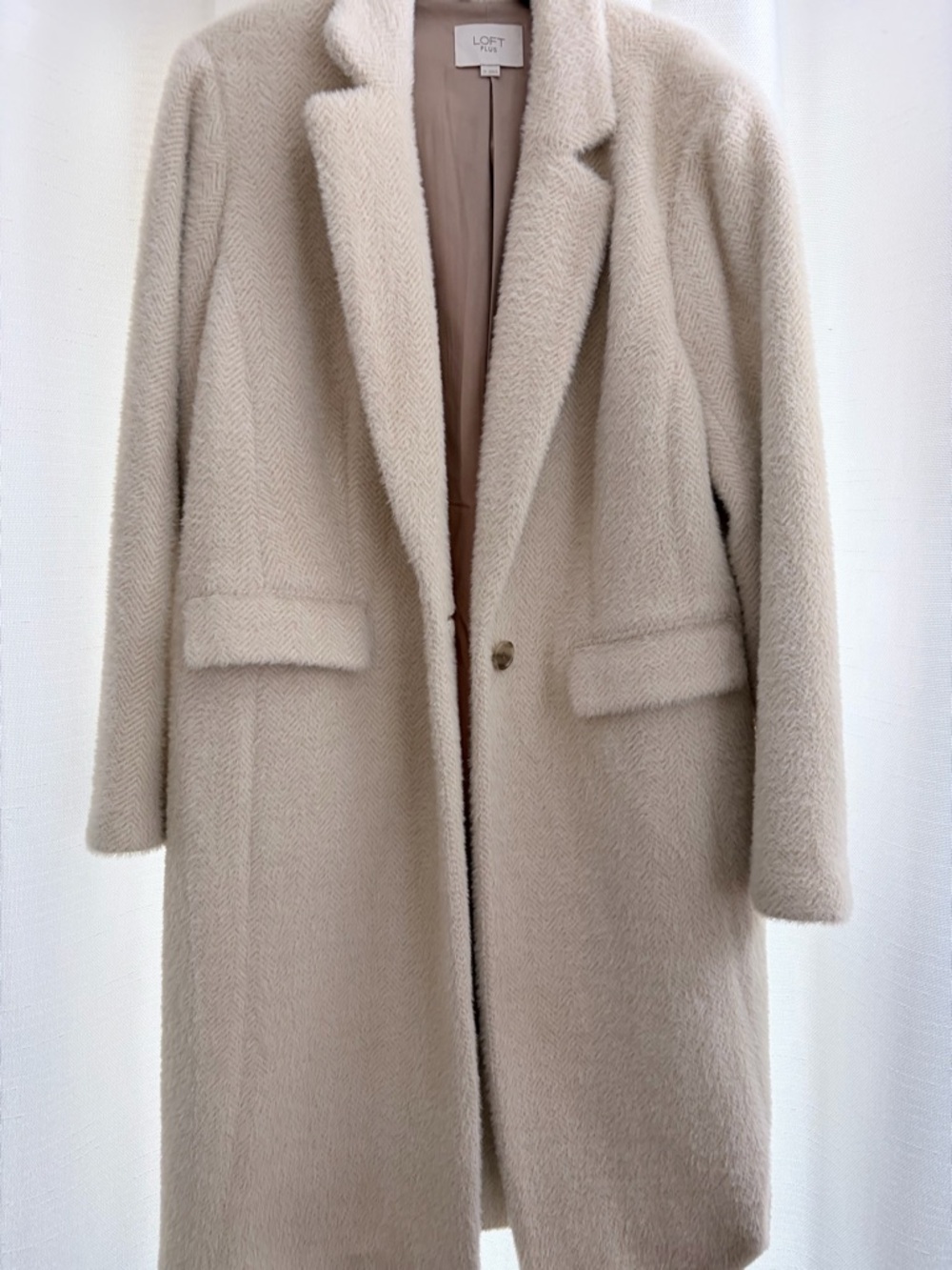 LOFT Cream Single-Button Teddy Long Trench Coat
